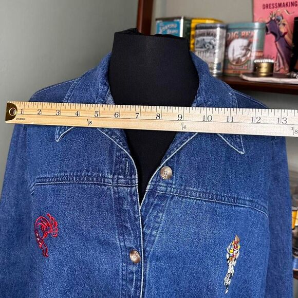 Vintage Classic Elements Denim Shirt - Size L - Aztec Embroidered 100% Cotton - Picture 7 of 8